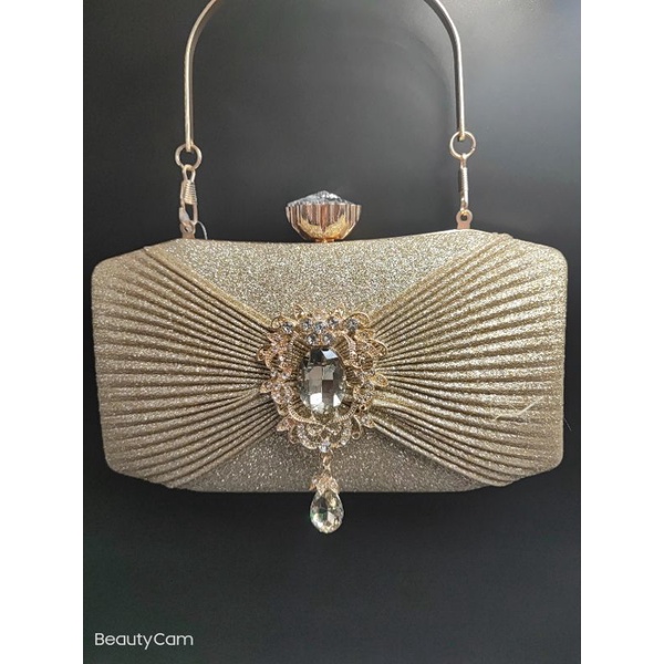 Golden Evening Clutch Bag Women Bags Wedding Shiny Handbags | Shopee ...