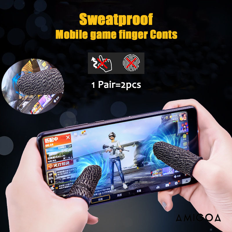 1 Pair (2pcs) Gamers Sweatproof Gloves Mobile Finger Sleeve Touchscreen