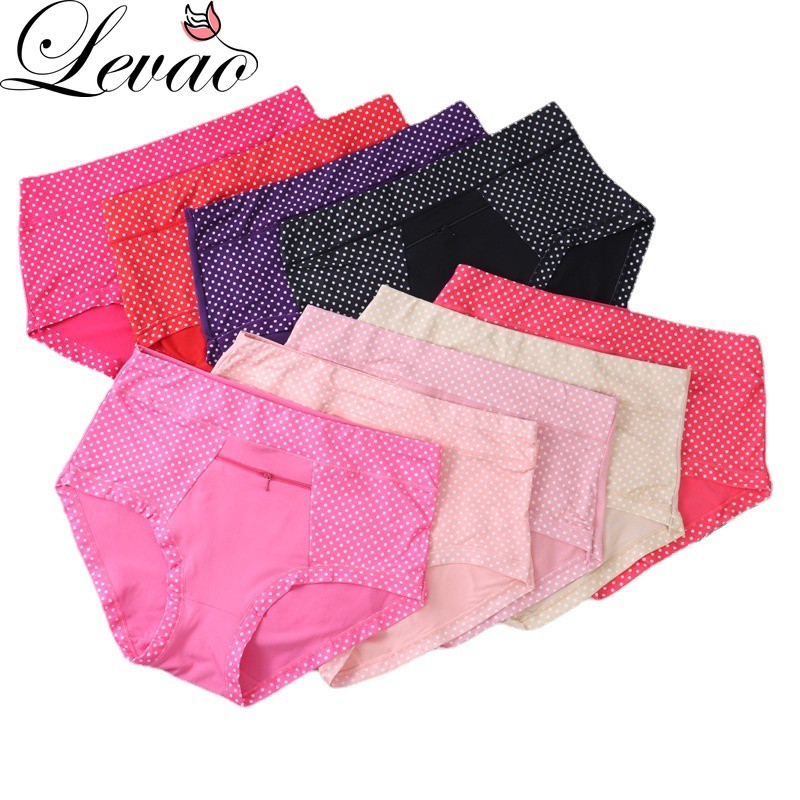 Levao Women's Panties Zipper Pocket Panty Cotton Dot Zipper Briefs