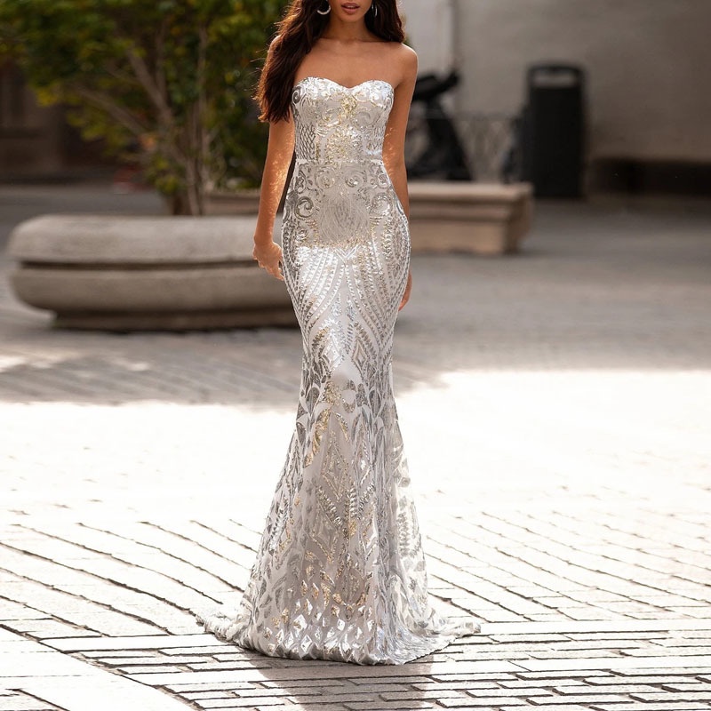 Mermaid Sequin Evening Dress Long Sweetheart Formal Dress for