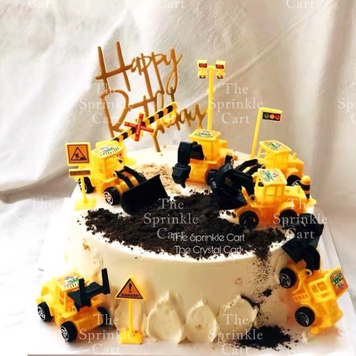 Tractor Toy Cake Topper Engineering Construction Signage Cake Topper