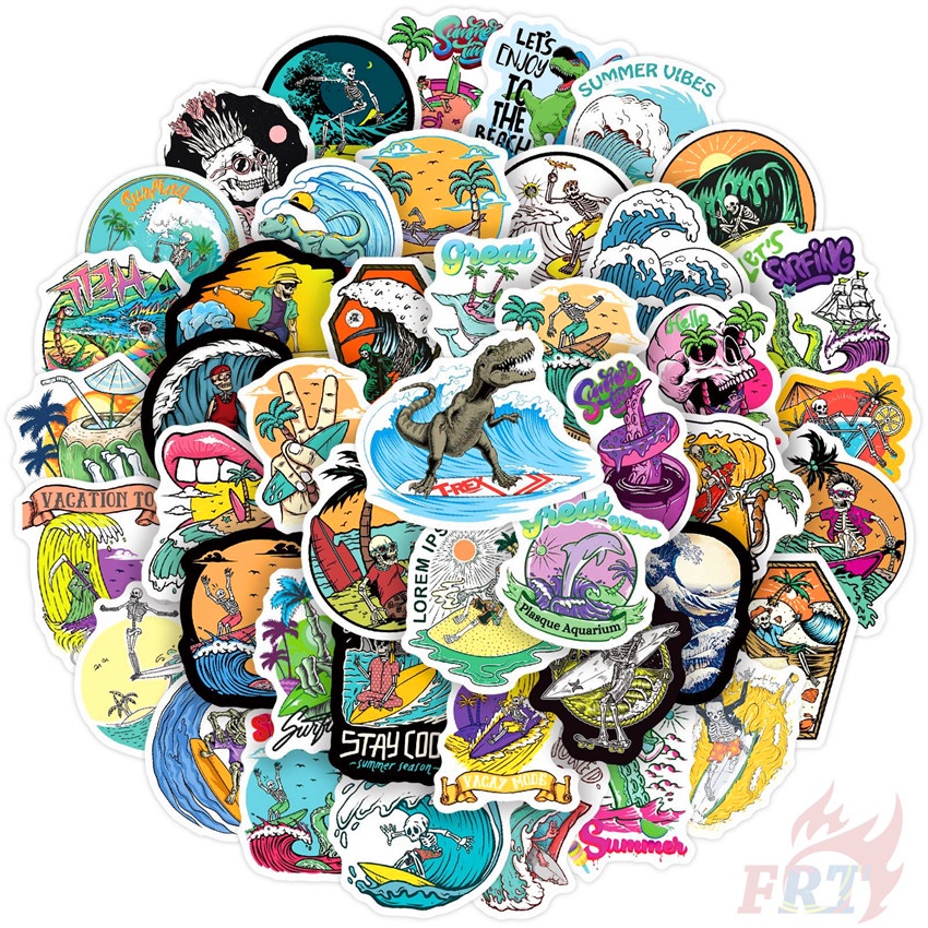 50Pcs/Set Funny Beach Surfing Series 01 Stickers DIY Fashion Mixed ...