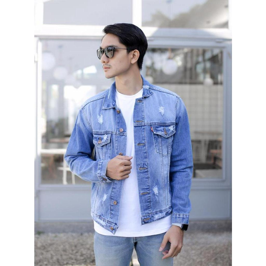 Simple Ripped Jeans Jacket Men Casual Jacket Latest Men Denim Jacket Men Distro Jacket Men Shopee Philippines