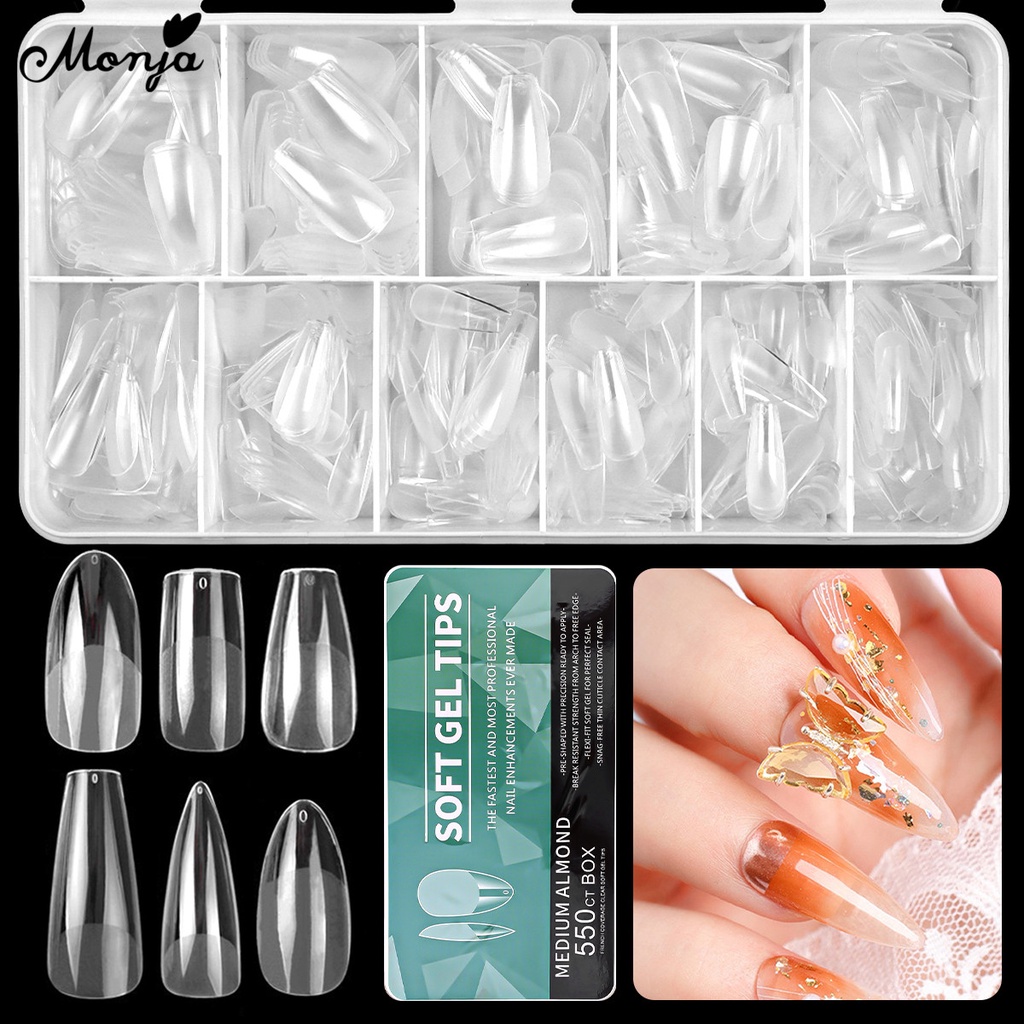 Monja 550 Pcs Matte False Nail Extension Tips Frosted Fake Coffin ...