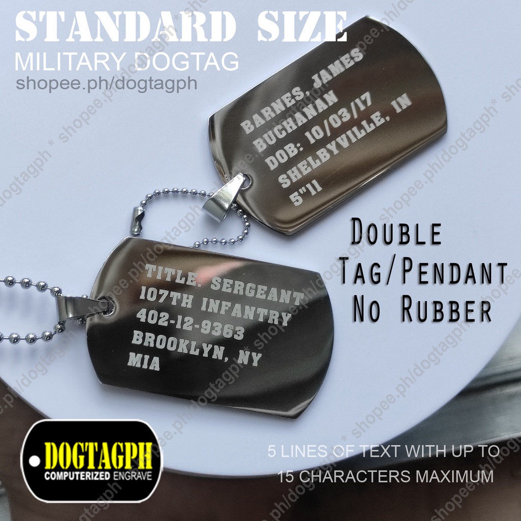 DOG TAG DOUBLE Pendant Tag Military Tag Personalized Necklace Medical Alert Tag ID TAG Shopee Philippines