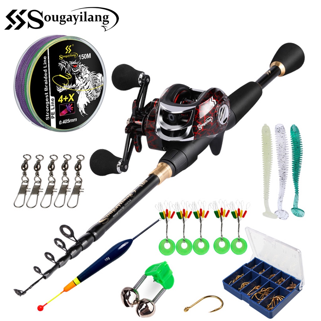 Sougayilang Fishing Set 1.8m-2.4m Casting Rod 18+1bb 7.2:1 Reel 150m ...