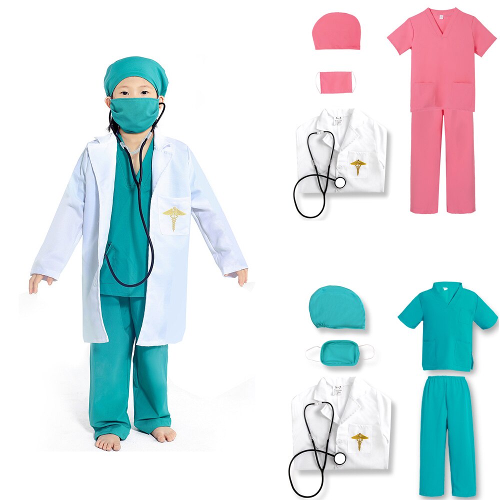 Kids Doctor Nurse Shirt Pants Coat Suit Boys Girls Halloween Cosplay Costumes Children Party