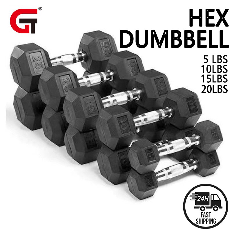 Hex Dumbbell 5 10 15 20 Lbs. Metal Handle Rubber Hexagon Dumbbells PER PIECE Shopee Philippines