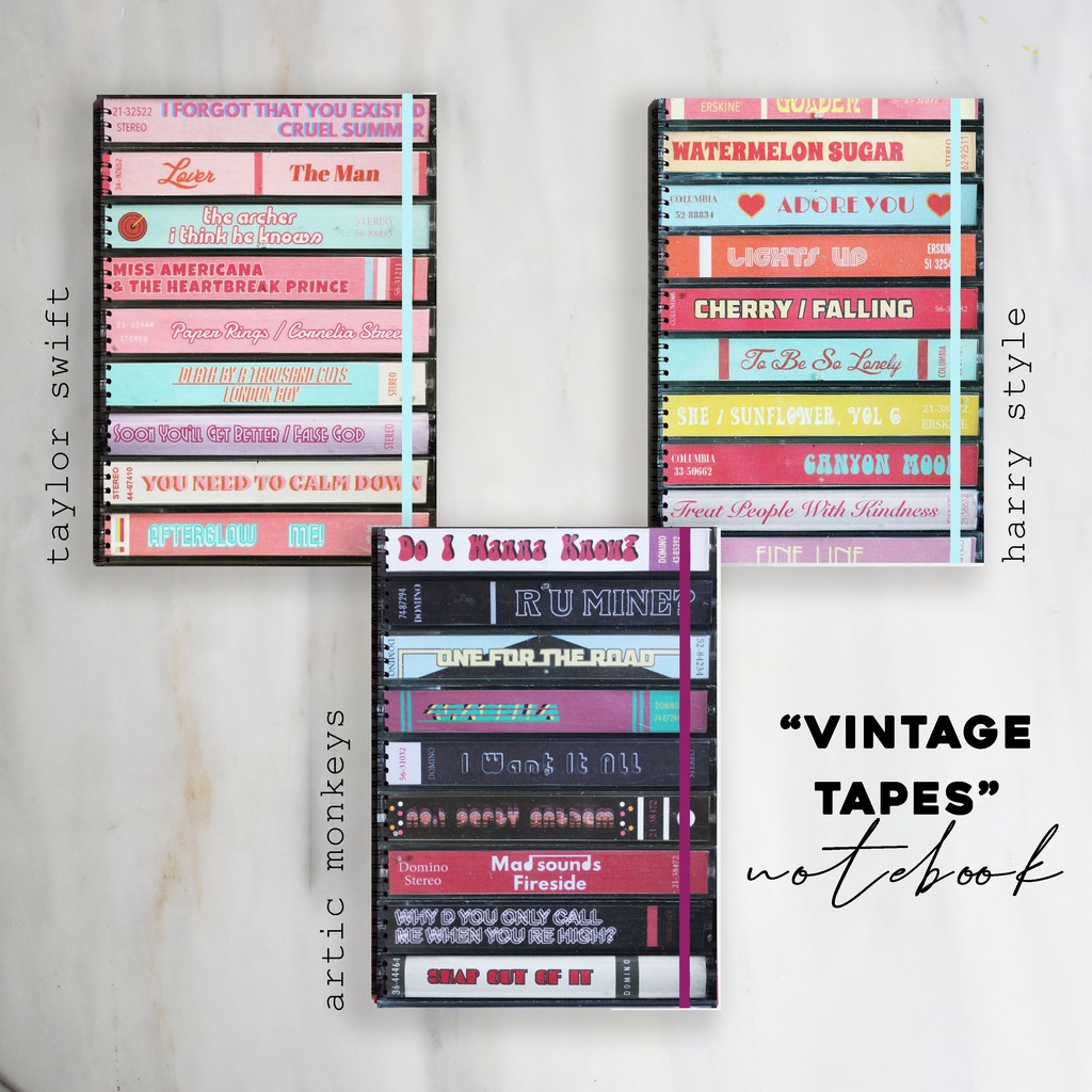 Vintage TAPES Song Titles Spiral Ruled Notebook Diary Journal College ...
