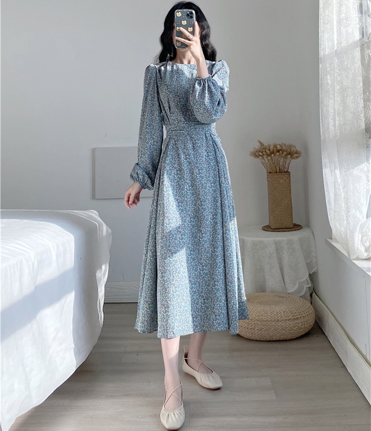 Korean Style Elegant Chiffon Dress Long Sleeves Round Neck Belted Loose Long Dresses Shopee Philippines