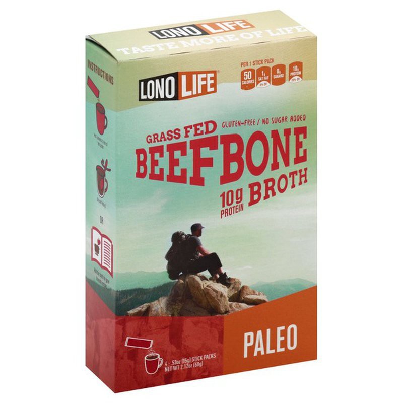 LonoLife Beef Bone Broth Powder 10 g Protein Stick Packs 0.53 oz 10