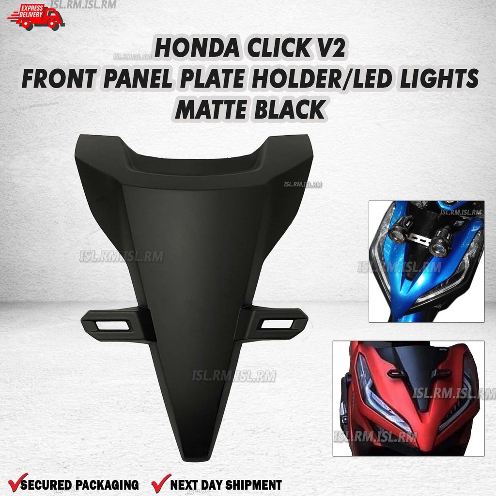 Honda Click V2 front panel with plate holder/ led light matte black ...