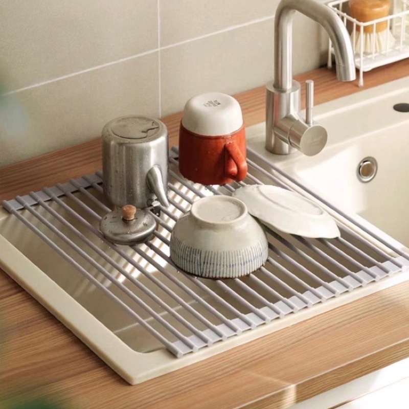 Kitchen Foldable Silicone Drain Rack Filter Water Roll Over Drainer ...
