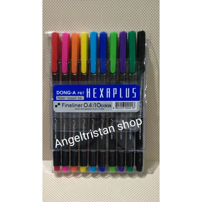 DONG-A Hexaplus Fineliner Pen, 0.4mm, 10 Color Set