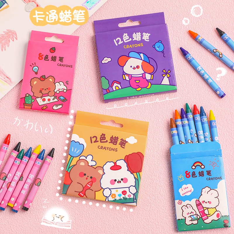 Cute 12-color wax box with cartoon characters | Shopee Philippines