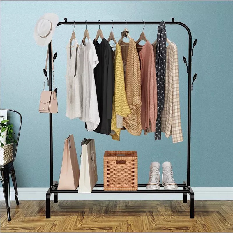 Clothes Hanger Floor Coat Rack Storage Double Pole Drying Rack Bedroom ...