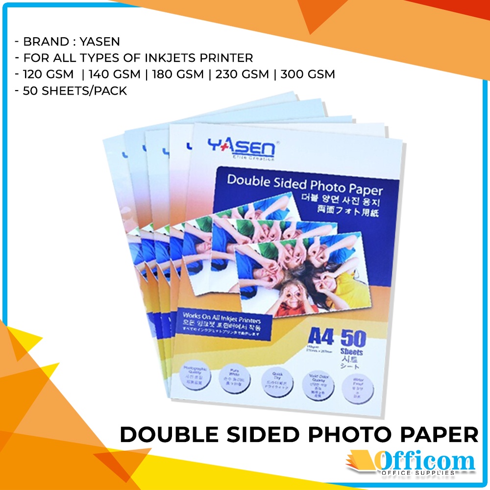 Yasen Double Sided Glossy Photo Paper A4 Size 50sheets 120gsm 140gsm 180gsm 230gsm 300gsm 3483