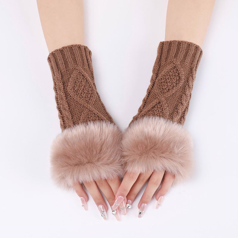 Ladies Furry Arm Sleeves Faux Rabbit Fur Fingerless Gloves Winter Warm