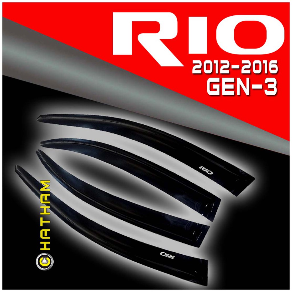 Window Vent Visor Rain Guards For 2011-2017 Kia Rio Sedan - Black, Gloss Finish, 1-Year Warranty