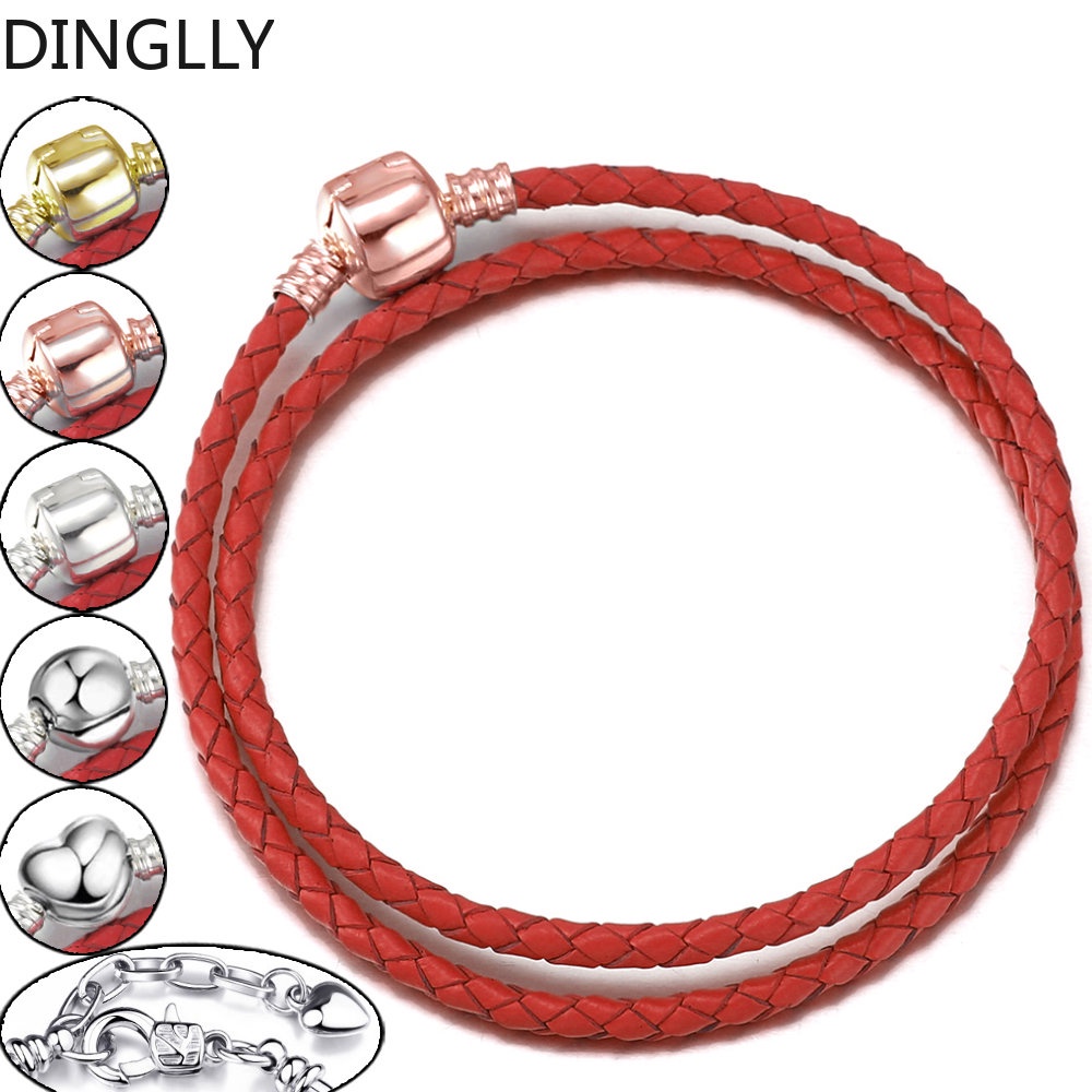 DINGLLY 6 Buckle Double Loop Red Leather Chain Bracelets Charm Original Braided Leather Bracelet For Women Accessory Shopee Philippines