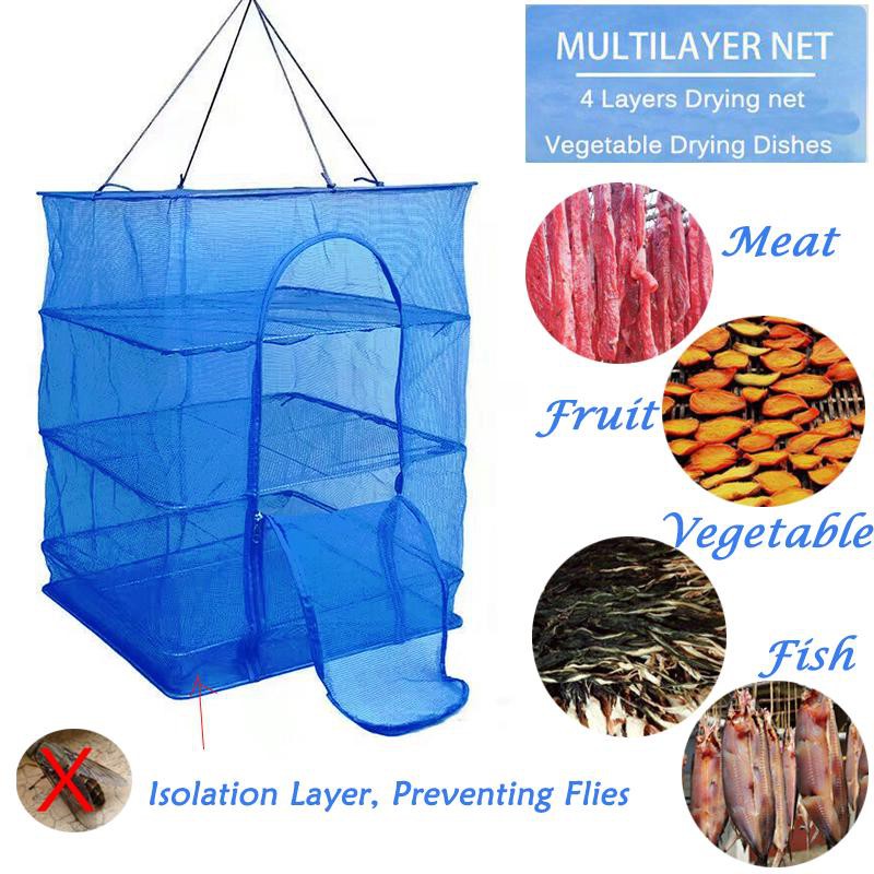 Foldable 4 Layers Fish Drying Rack Vegetable Dishes Dryer Mesh Hanging ...