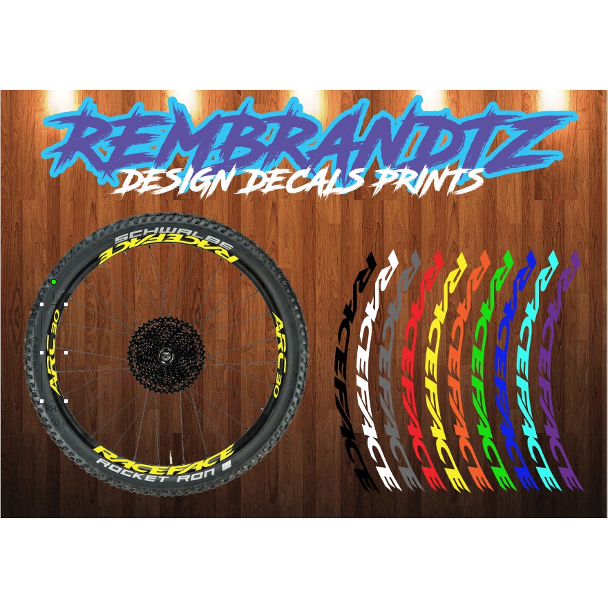 MTB rim decals - Raceface ARC30 cut- out - 16 pcs set for 2 rims ...