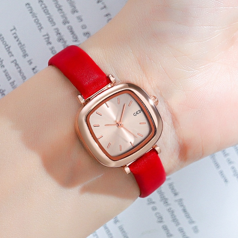 ﺴ☁Ladies GEDI Gedi vintage small square watches leather strap compact