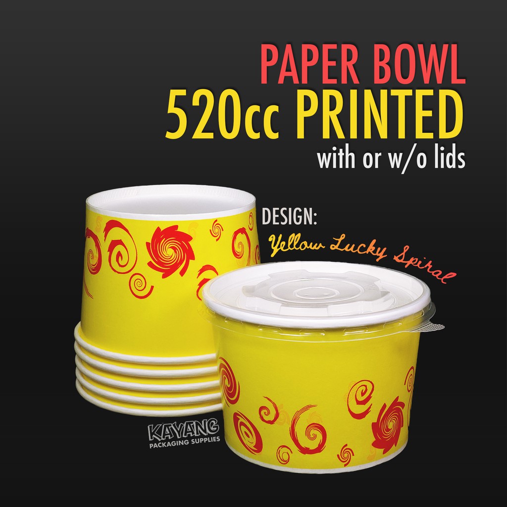 50pcs 520cc Paper Bowl with Lid Option Yellow Lucky Spiral Design Shopee Philippines