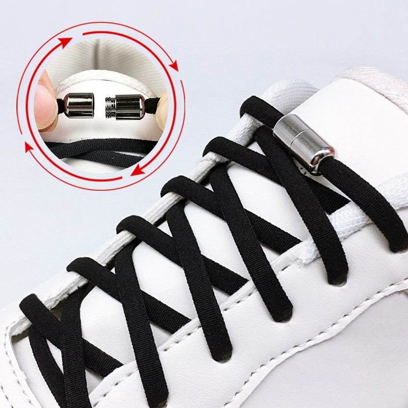 1Pair Adjustable Unisex Metal Lock Lacing Rubber Shoelaces/Round ...