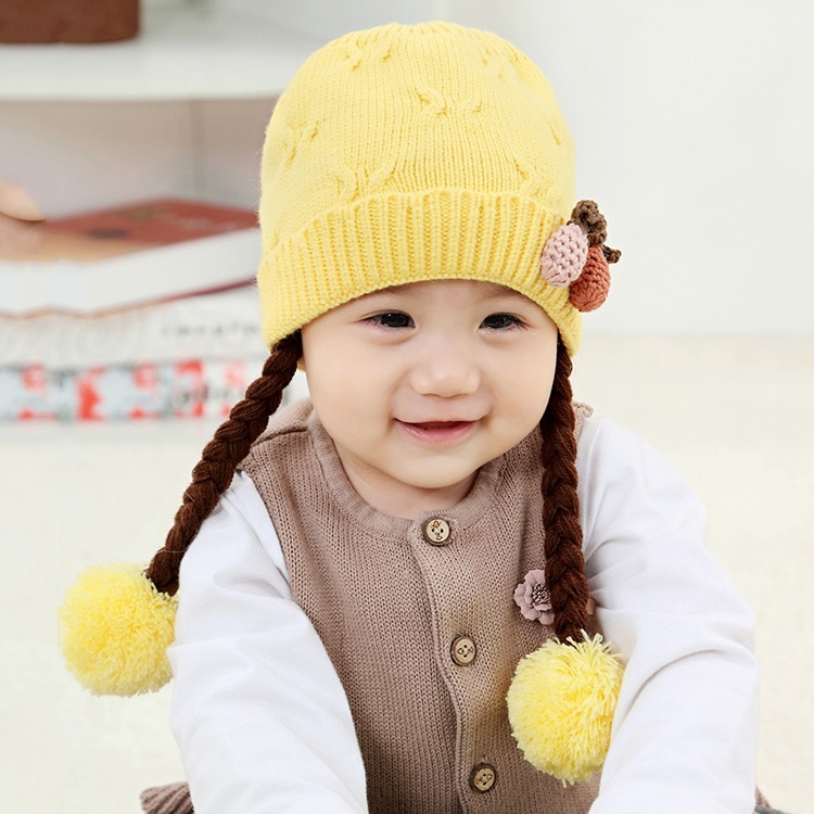 Knitted Beanie Hat Braided Kids Baby Girls Pineapple Hair Pigtail