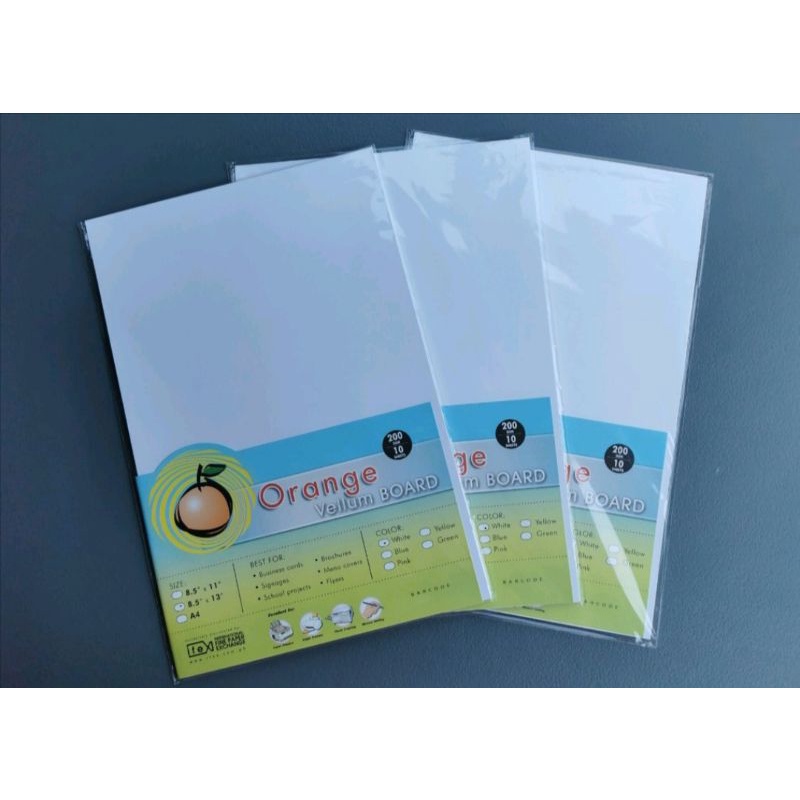 Orange Vellum board 200GSM white, Assorted size Shopee Philippines