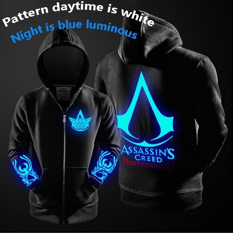 Assassin s Creed Men Women Cosplay Luminous Hooded Zipper Jacket Sweatshirts Shopee Philippines