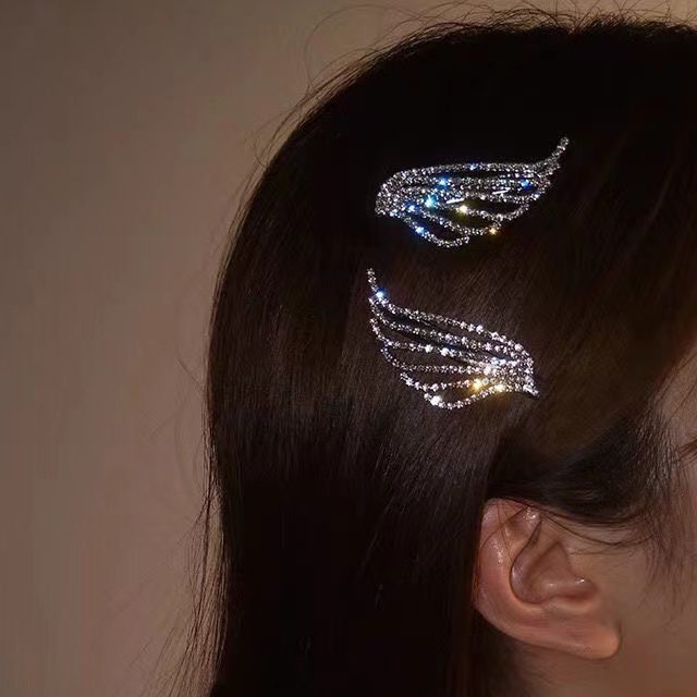 NECK Angel Wings Hair Clip Shining Crystal Hairpin Girls Kids Cartoon