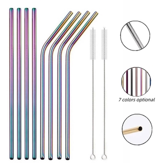 NEW - Set Of 4 Aluminum Straws With Cleaning Brushes & 36 Straw