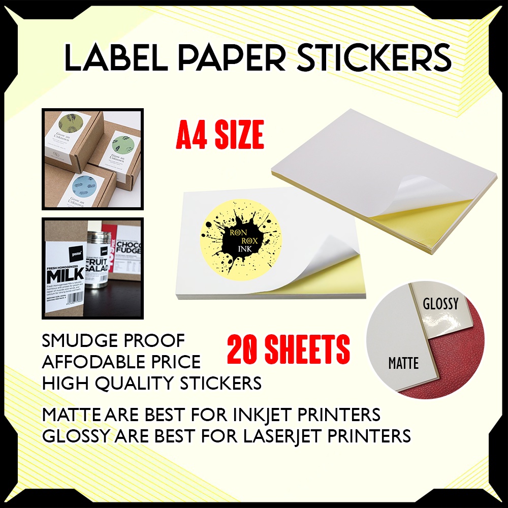 Label Sticker Paper Glossy sticker Matte sticker 150 GSM A4 size ...