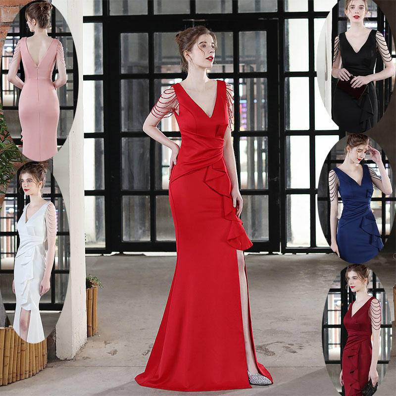 Bride Red Toast Dress Banquet Slim Mermaid Wedding Engagement Party ...