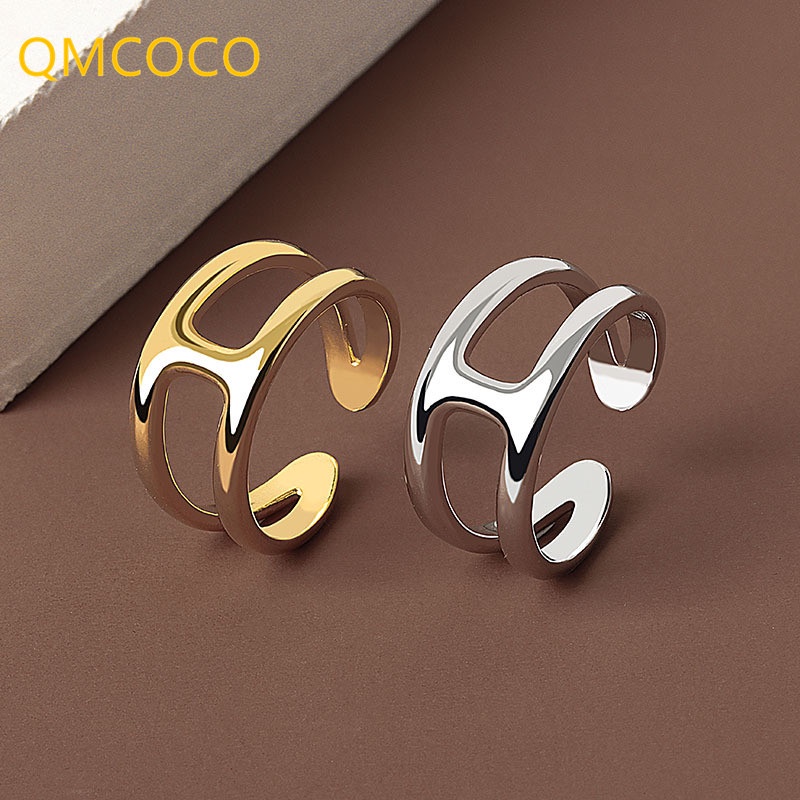 QMCOCO Silver Gold Color Couple Ring for Women Men Hollow Out Opening ...