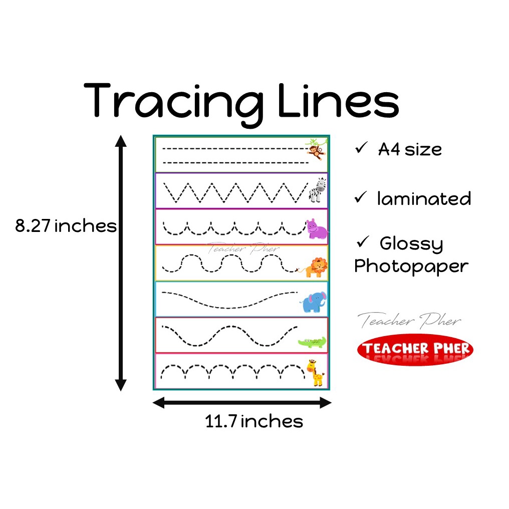 LINES TRACING LAMINATED A4 SIZE WITH FREE MARKER Tracing Lines for kids ...