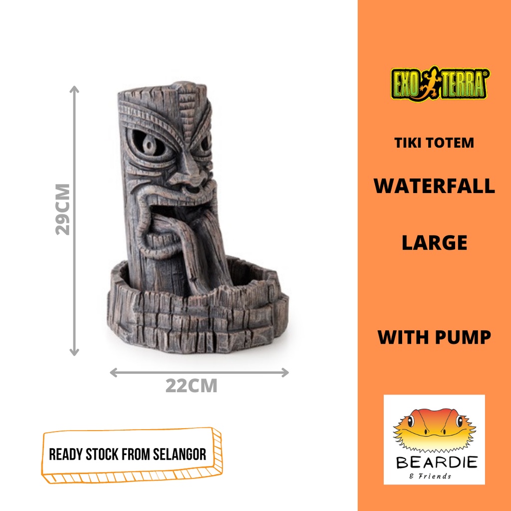 EXO TERRA TIKI TOTEM WATERFALL LARGE WITH PUMP WATER DRINKER DISH FOR