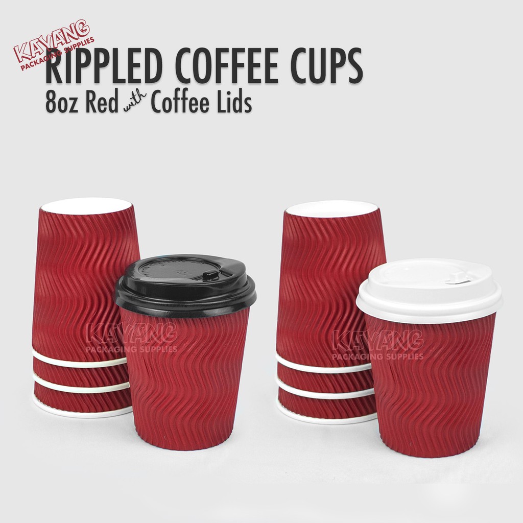 [25pcs] Rippled Coffee Paper Cup 8oz / 12oz (Kraft / Black / Red) with ...