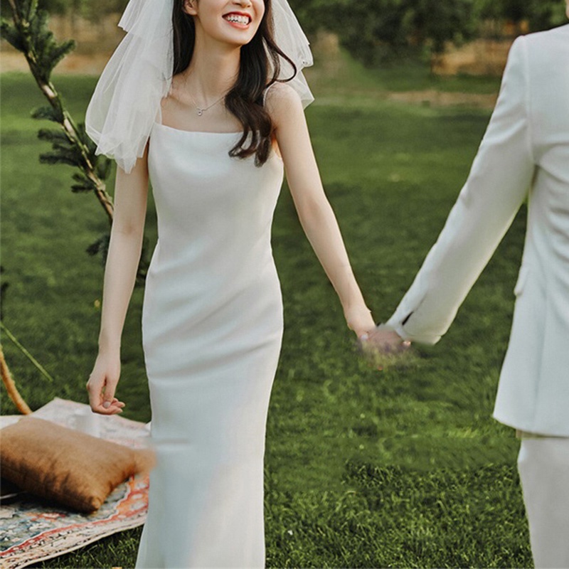 White Engagement Wedding Dress Female French Satin Light Wedding Dress