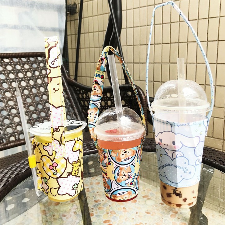 Cup holder Bag - Cute Canvas Single Milk Tea Boba or Coffee carrier — San  José Made