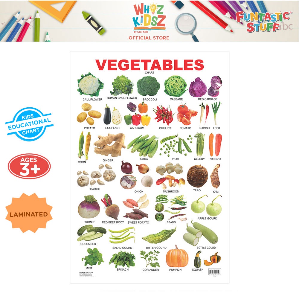 Whiz Kidsz Vegetables Laminated Wall Chart, Educational Chart for Kids ...