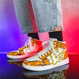 2021 New Design Fashion Zip Pocket Shoes Men Orange Luxury Chunky Sneakers  Men Hip Hop High-top Men Shoes Casual Chaussure Homme