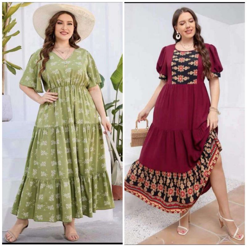 T7095 / T2757 Maxi Plus size Dress (FIT T0 XL) | Shopee Philippines