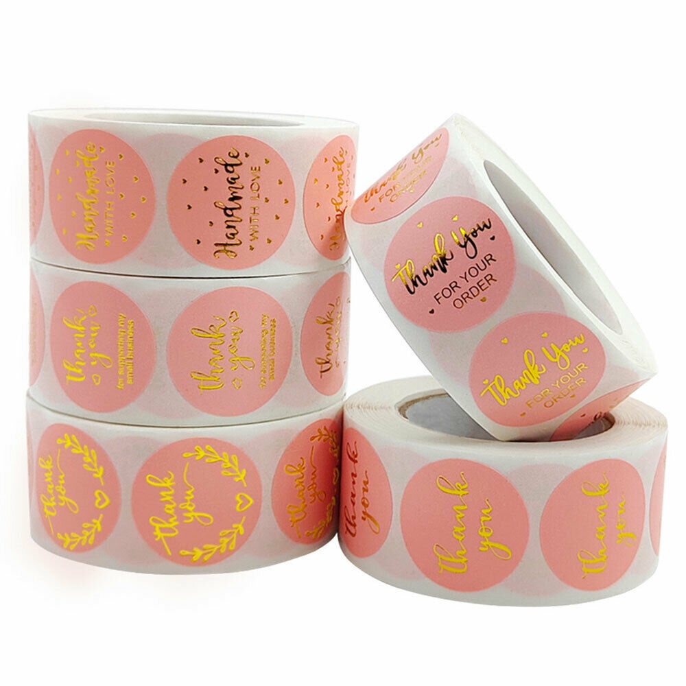 Thank You Stickers Roll of 500pcs 1" Pink Stickers for Business and ...