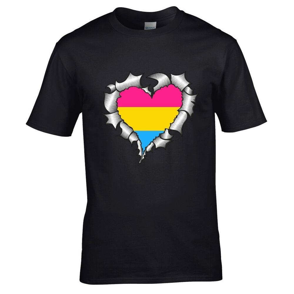 Ripped Torn Metal Heart With Lgbtqia Pansexual Pride Flag Custom Funny Graphics Mens T Shirts