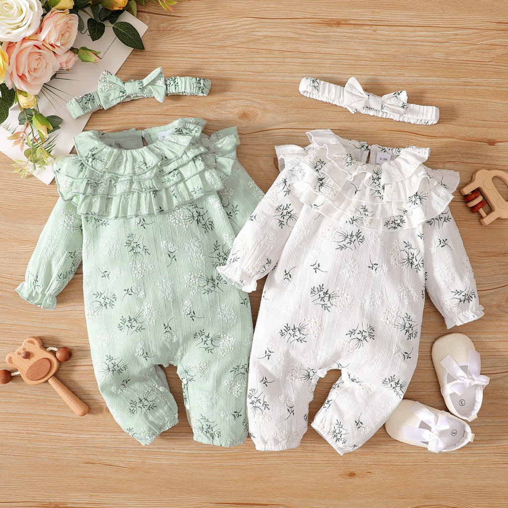 Newborn Baby Girl Romper Floral Long Sleeves Bodysuit Baby Ruffle Jumpsuit  Fashion Clothes For 0-18M - Main Image