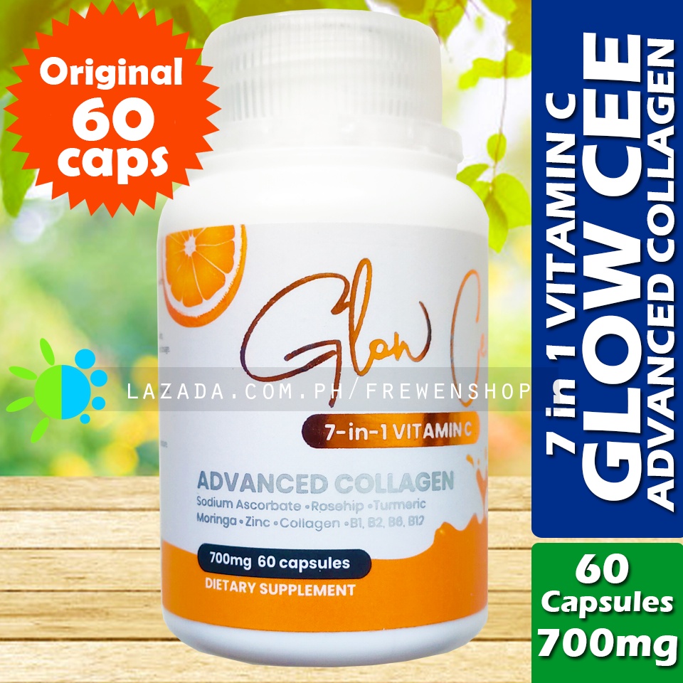 GLOW CEE Collagen 7 in 1 Vitamin C 60 Capsules by Fab Organics with Advanced Collagen Rosehip