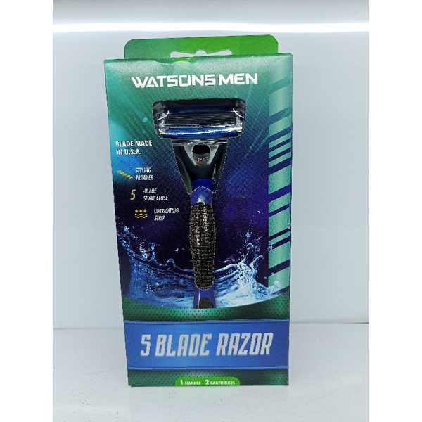 Wat-sons men 5 blade razor 1 handle 2 cartridge | Shopee Philippines